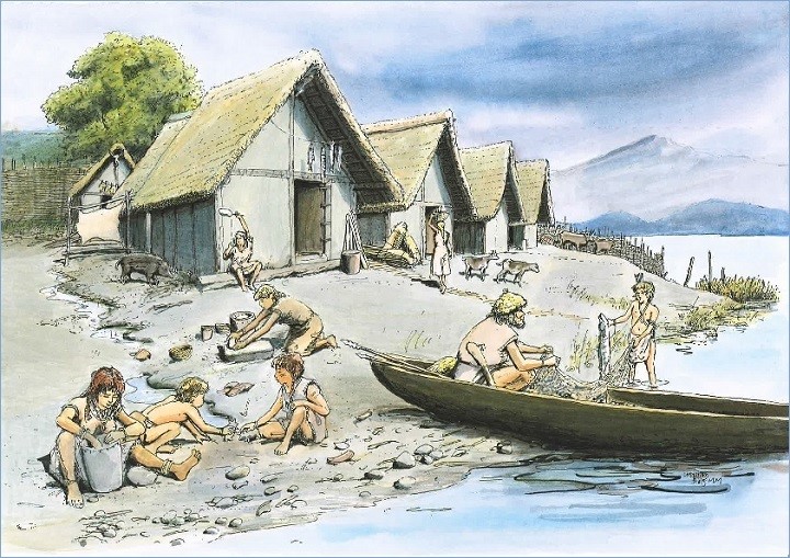 Obr. 3: Rekonstrukce života v době bronzové z oblasti Švýcarska navozuje atmosféru, která dobře zapadá i do blízkosti řeky Svratky.