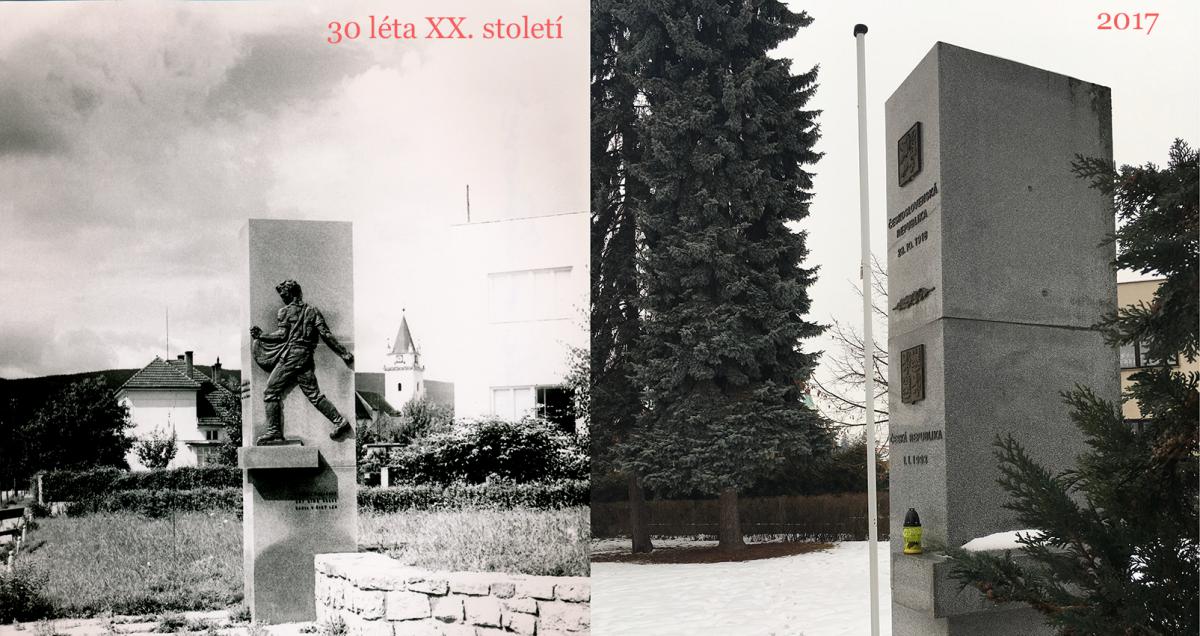 Pomník na ulici Sv. Čecha - časové srovnání