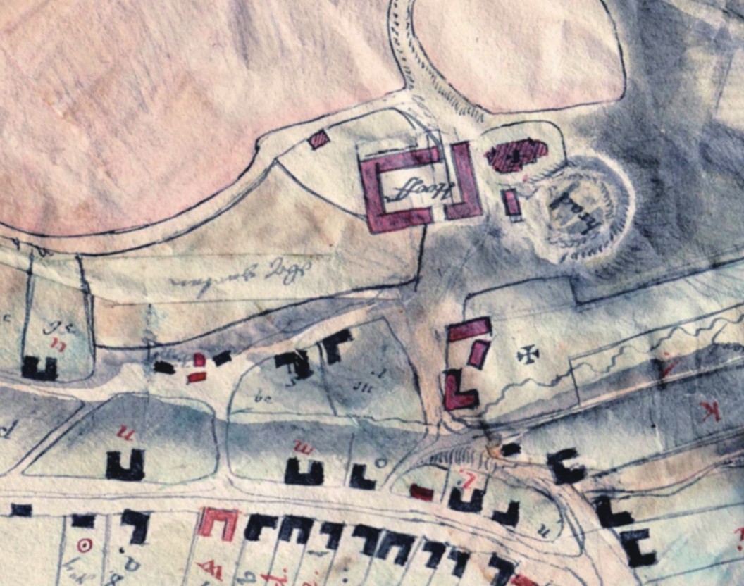 Dokreslený hradní areál na mapu z r. 1774